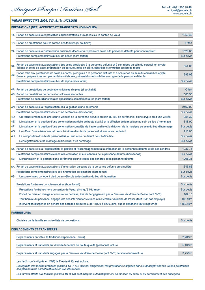 Tarif Prix Pompes Funèbres Amiguet en PDF